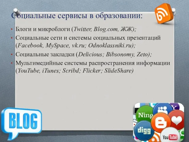 Социальные сервисы в образовании: Блоги и микроблоги (Twitter, Blog.com, ЖЖ);