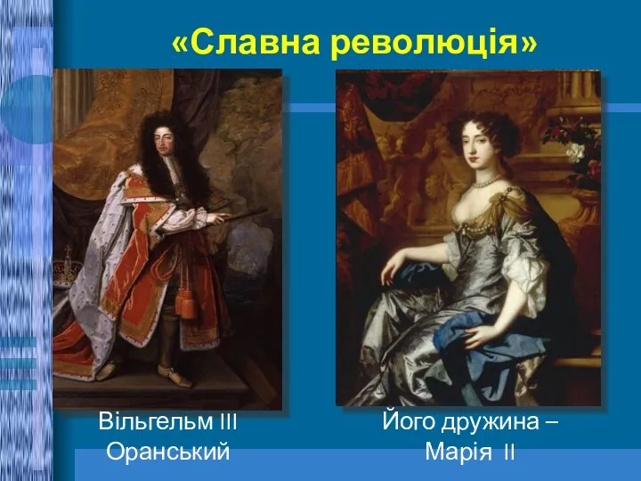 «Славна революція» Вільгельм III Оранський Його дружина – Марія II