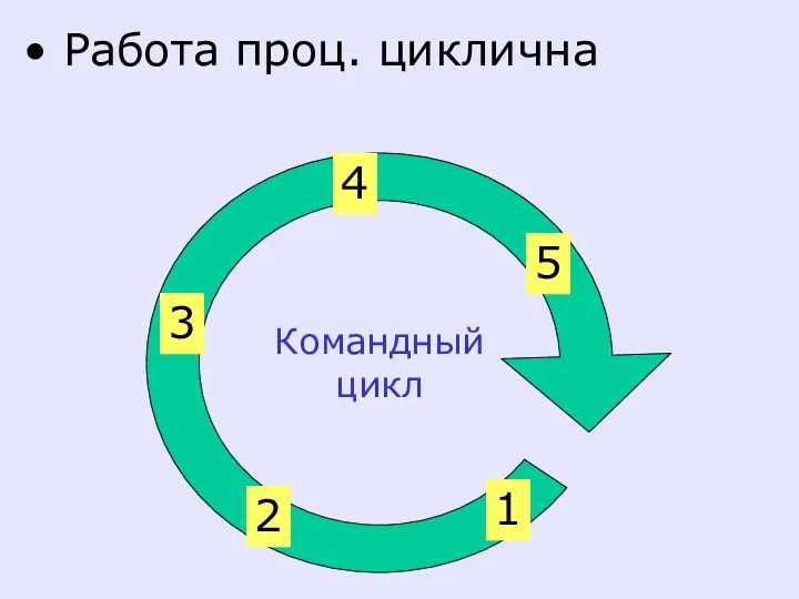 Работа проц. циклична Командный цикл 1 2 3 4 5