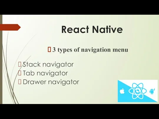 React Native 3 types of navigation menu Stack navigator Tab navigator Drawer navigator