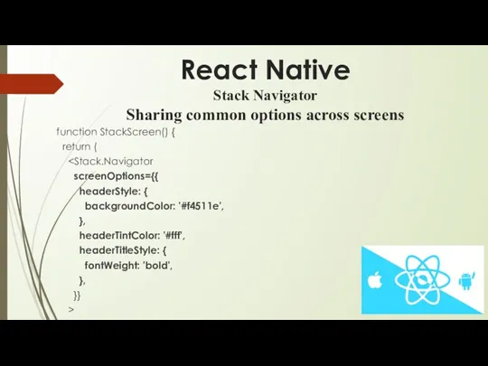 React Native Stack Navigator Sharing common options across screens function