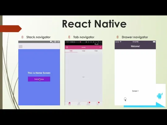 React Native Stack navigator Tab navigator Drawer navigator