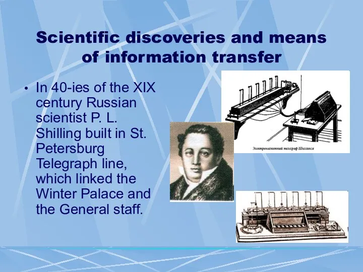 Scientific discoveries and means of information transfer In 40-ies of the XIX century