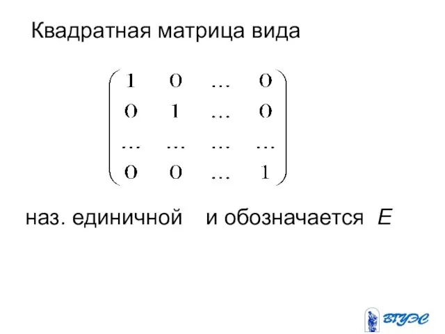 Квадратная матрица вида наз. единичной и обозначается Е