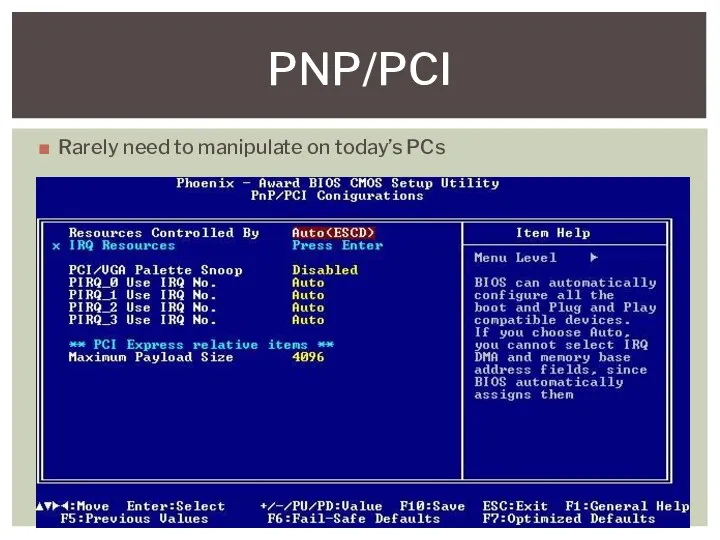 Rarely need to manipulate on today’s PCs PNP/PCI