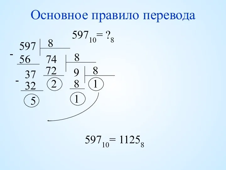 Основное правило перевода 597 7 56 - 37 4 32