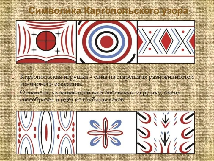 Символика Каргопольского узора Каргопольская игрушка – одна из старейших разновидностей