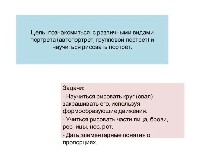 Цель: познакомиться с различными видами портрета (автопортрет, групповой портрет) и