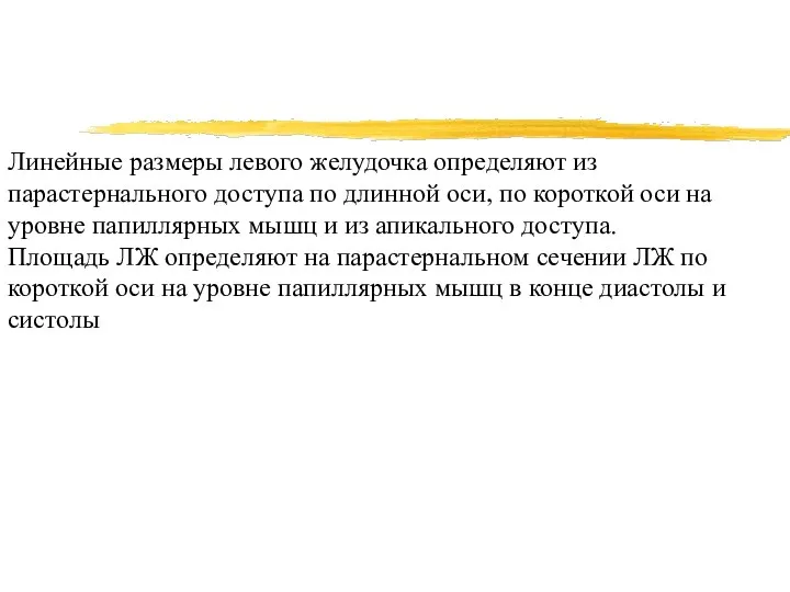 Линейные размеры левого желудочка определяют из парастернального доступа по длинной