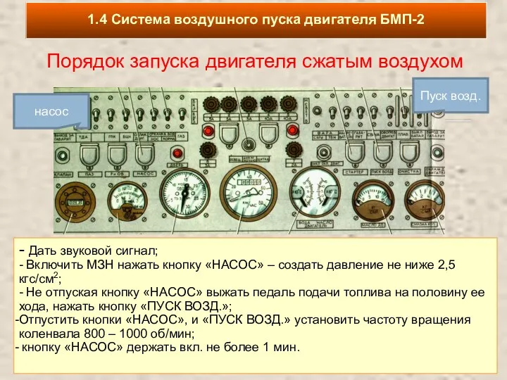 1.4 Система воздушного пуска двигателя БМП-2 Порядок запуска двигателя сжатым