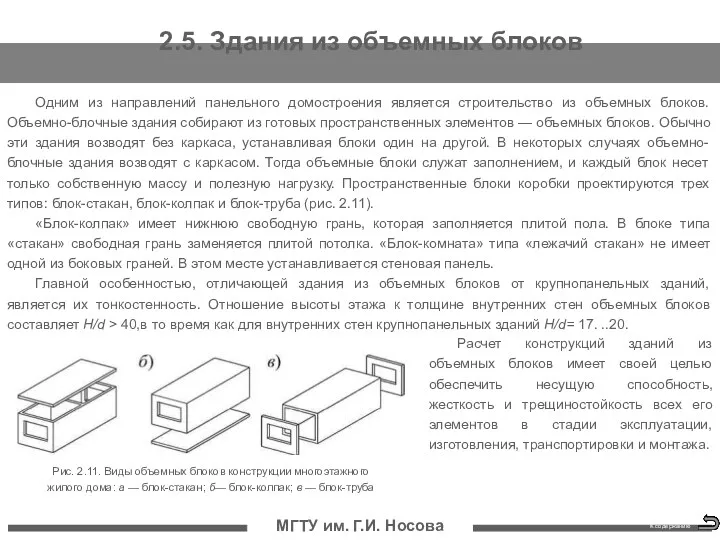 МГТУ им. Г.И. Носова 2.5. Здания из объемных блоков Одним