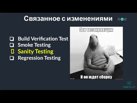 Связанное с изменениями Build Verification Test Smoke Testing Sanity Testing Regression Testing