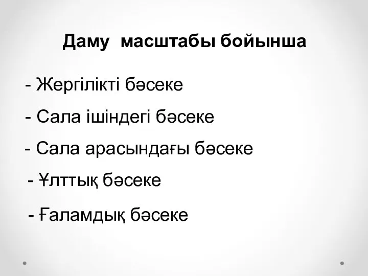 Даму масштабы бойынша - Жергілікті бәсеке - Сала ішіндегі бәсеке