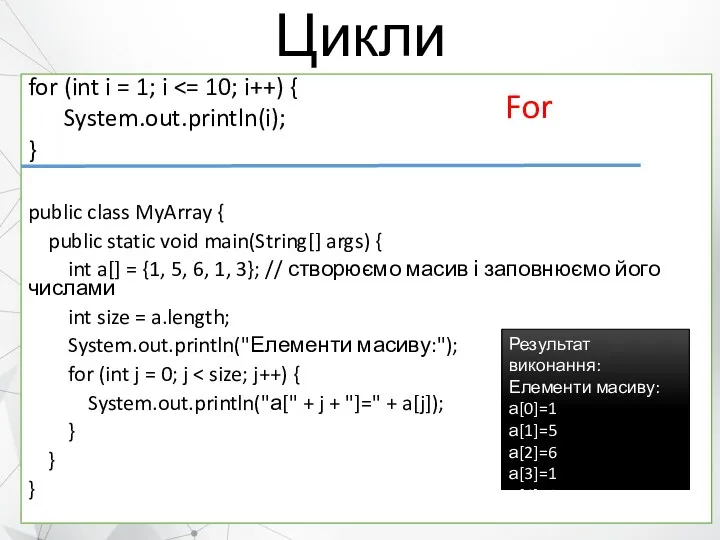 Цикли for (int i = 1; i System.out.println(i); } public