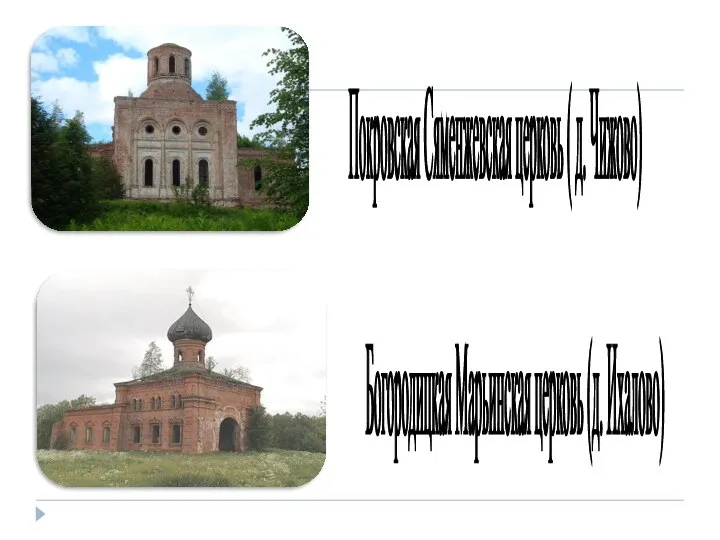 Покровская Сяменжевская церковь ( д. Чижово) Богородицкая Марьинская церковь (д. Ихалово)