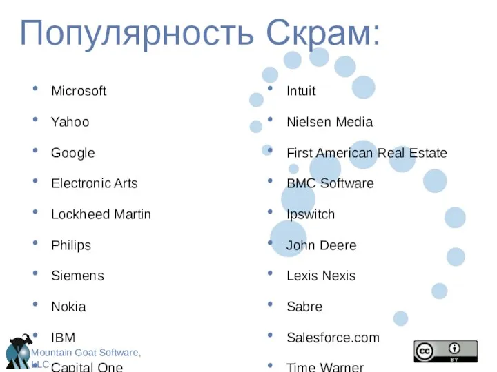 Популярность Скрам: Microsoft Yahoo Google Electronic Arts Lockheed Martin Philips