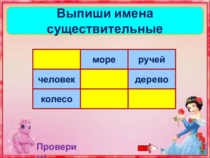 Выпиши имена существительные Проверим!