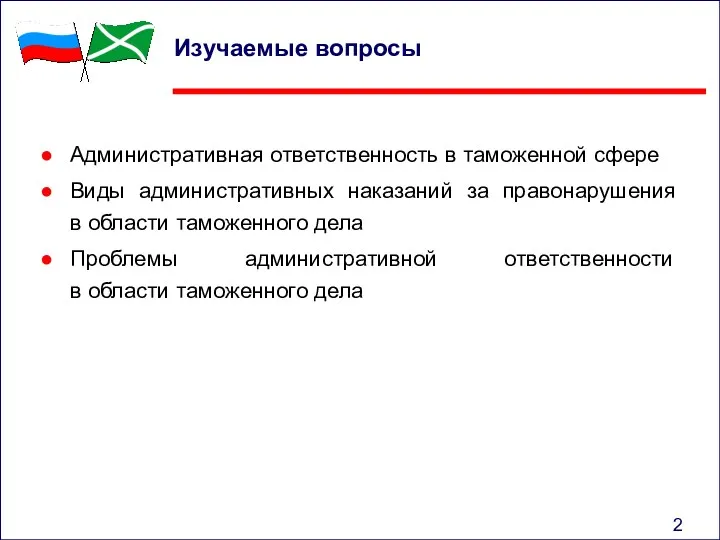 Изучаемые вопросы Административная ответственность в таможенной сфере Виды административных наказаний