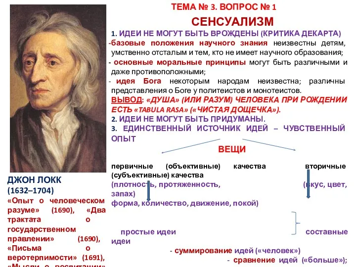 ДЖОН ЛОКК (1632–1704) «Опыт о человеческом разуме» (1690), «Два трактата