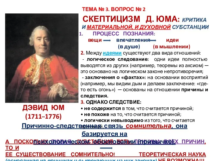 ТЕМА № 3. ВОПРОС № 2 ДЭВИД ЮМ (1711–1776) СКЕПТИЦИЗМ