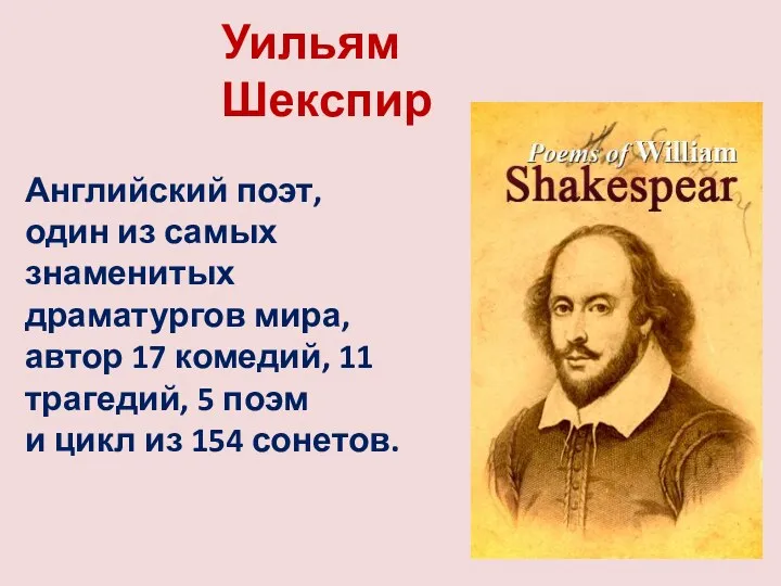 Уильям Шекспир Английский поэт, один из самых знаменитых драматургов мира,