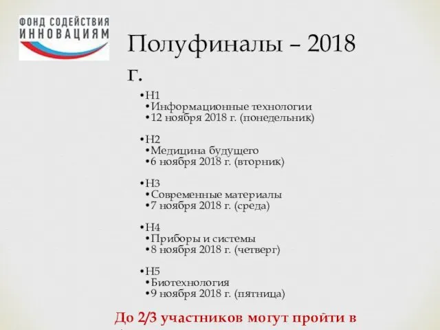 Полуфиналы – 2018 г. Н1 Информационные технологии 12 ноября 2018