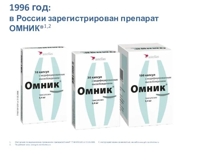 1996 год: в России зарегистрирован препарат ОМНИК®1,2 Инструкция по медицинскому