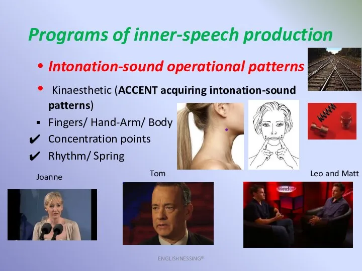Programs of inner-speech production ENGLISHNESSING® Intonation-sound operational patterns Kinaesthetic (ACCENT