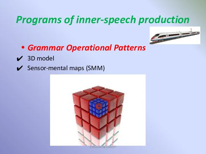 Programs of inner-speech production ENGLISHNESSING® Grammar Operational Patterns 3D model Sensor-mental maps (SMM)