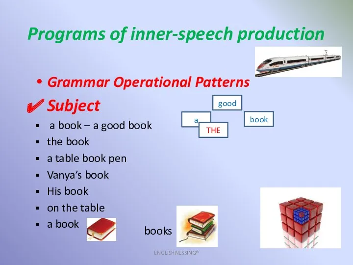 Programs of inner-speech production ENGLISHNESSING® Grammar Operational Patterns Subject a