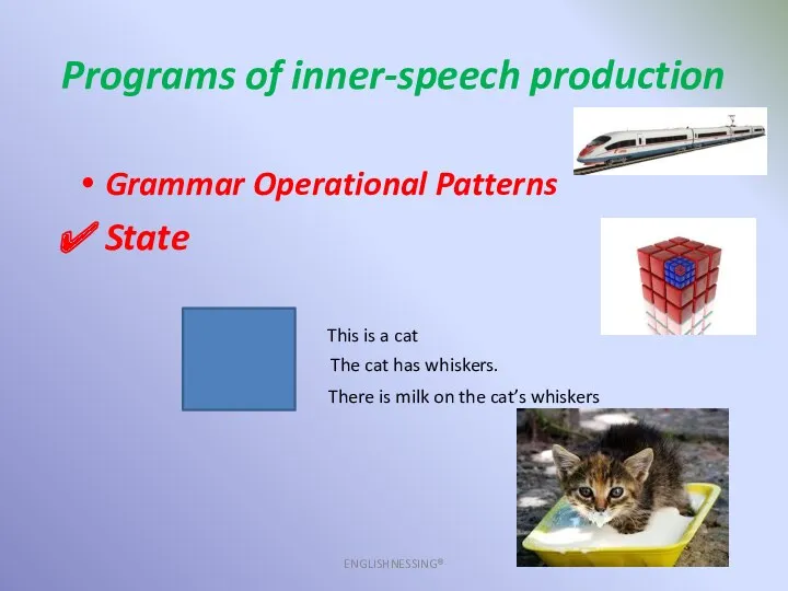 Programs of inner-speech production ENGLISHNESSING® Grammar Operational Patterns State This