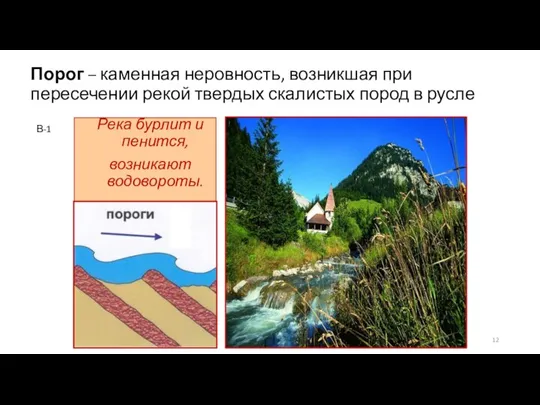 Река бурлит и пенится, возникают водовороты. Порог – каменная неровность,