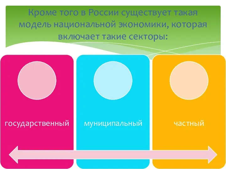 Кроме того в России существует такая модель национальной экономики, которая включает такие секторы:
