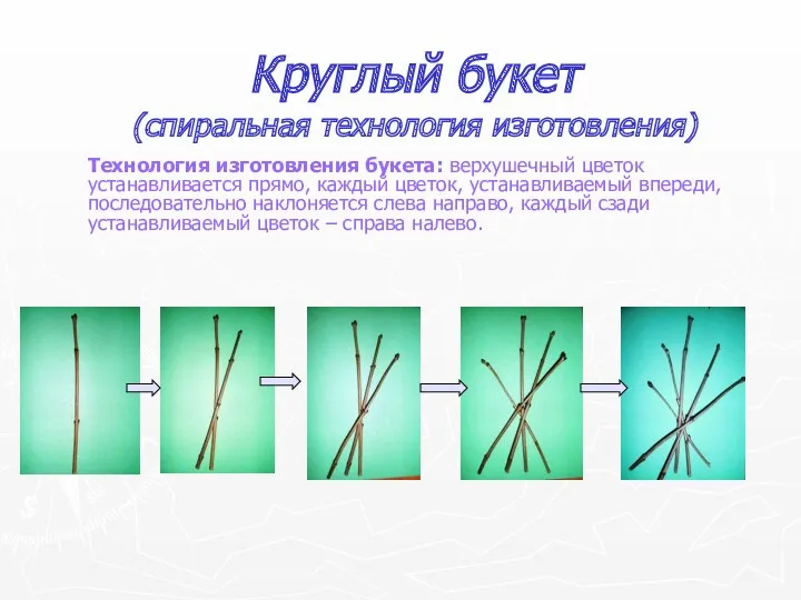 Круглый букет (спиральная технология изготовления) Технология изготовления букета: верхушечный цветок