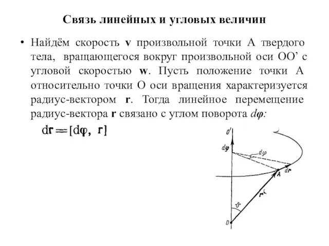 Связь линейных и угловых величин Найдём скорость v произвольной точки