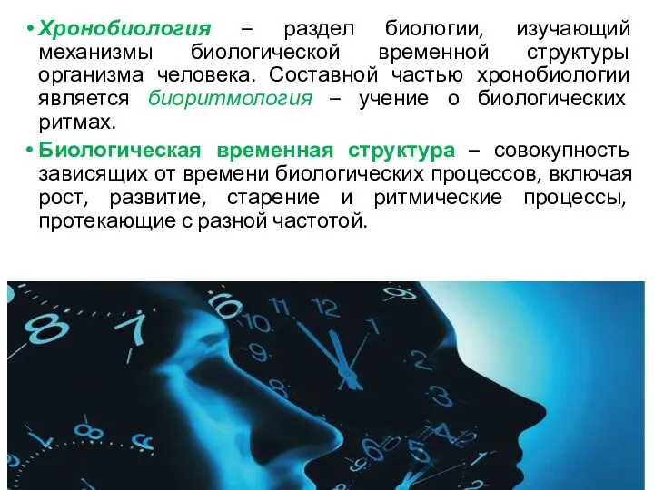 Хронобиология – раздел биологии, изучающий механизмы биологической временной структуры организма