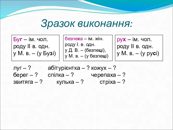 Зразок виконання: Буг – ім. чол. роду ІІ в. одн.