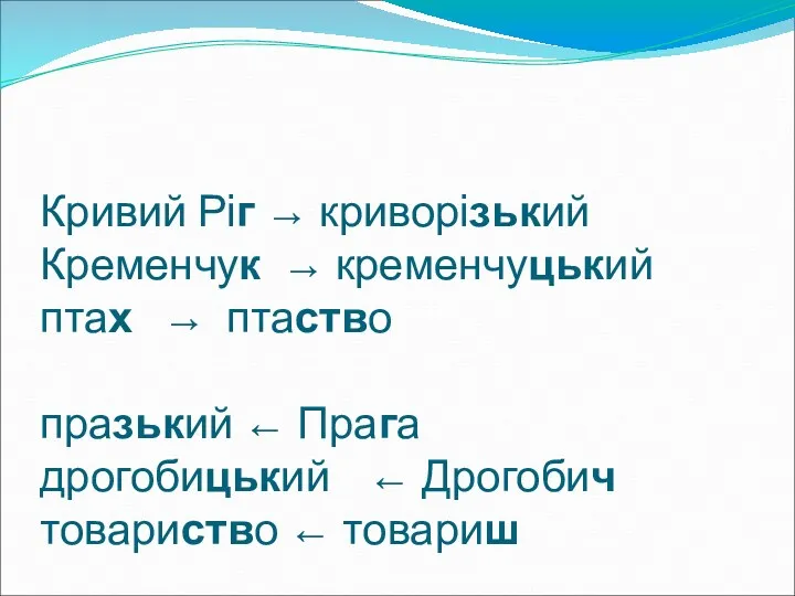 Кривий Ріг → криворізький Кременчук → кременчуцький птах → птаство