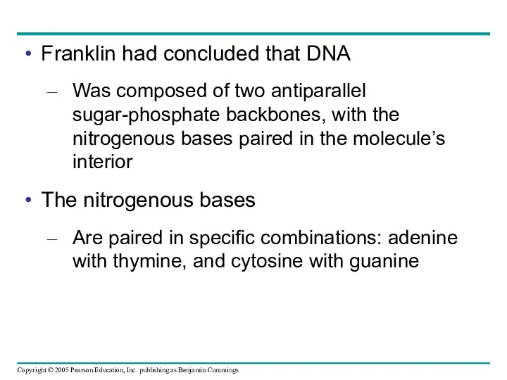 Franklin had concluded that DNA Was composed of two antiparallel