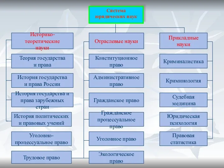 Система юридических наук Отраслевые науки Прикладные науки Историко-теоретические науки Конституционное