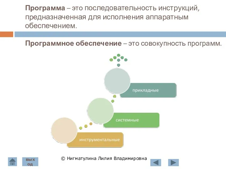 Программа – это последовательность инструкций, предназначенная для исполнения аппаратным обеспечением.