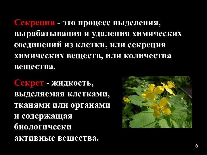 Секреция - это процесс выделения, вырабатывания и удаления химических соединений