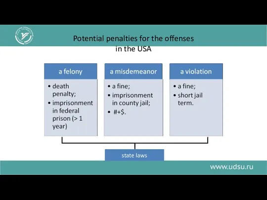 Potential penalties for the offenses in the USA state laws