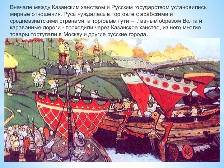 Вначале между Казанским ханством и Русским государством установились мирные отношения.