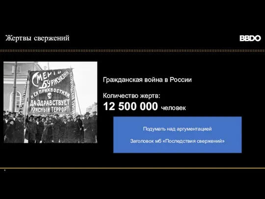 Жертвы свержений Гражданская война в России Количество жертв: 12 500