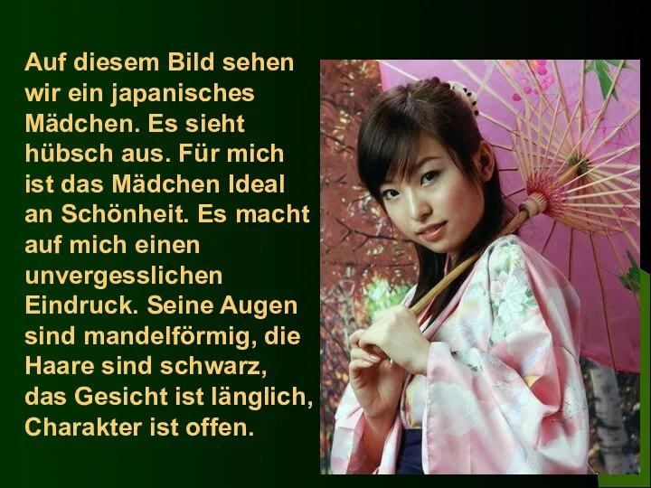 Auf diesem Bild sehen wir ein japanisches Mädchen. Es sieht