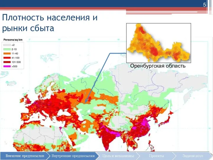 Плотность населения и рынки сбыта Оренбургская область