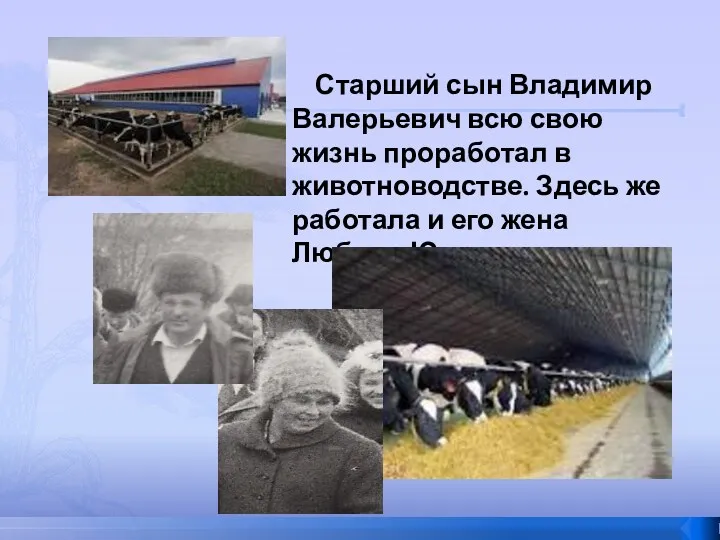 Старший сын Владимир Валерьевич всю свою жизнь проработал в животноводстве.