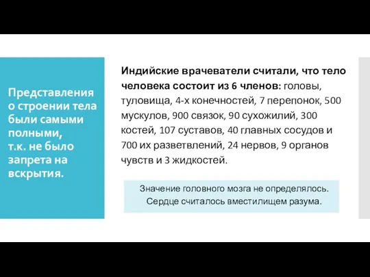 Представления о строении тела были самыми полными, т.к. не было