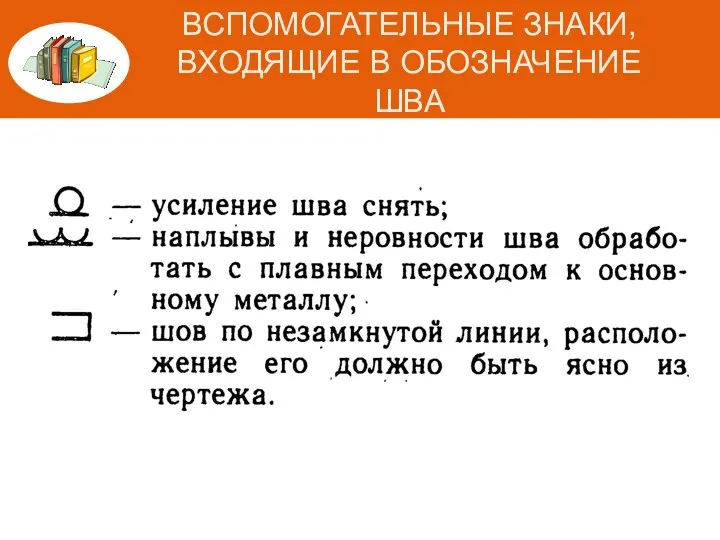 ВСПОМОГАТЕЛЬНЫЕ ЗНАКИ, ВХОДЯЩИЕ В ОБОЗНАЧЕНИЕ ШВА